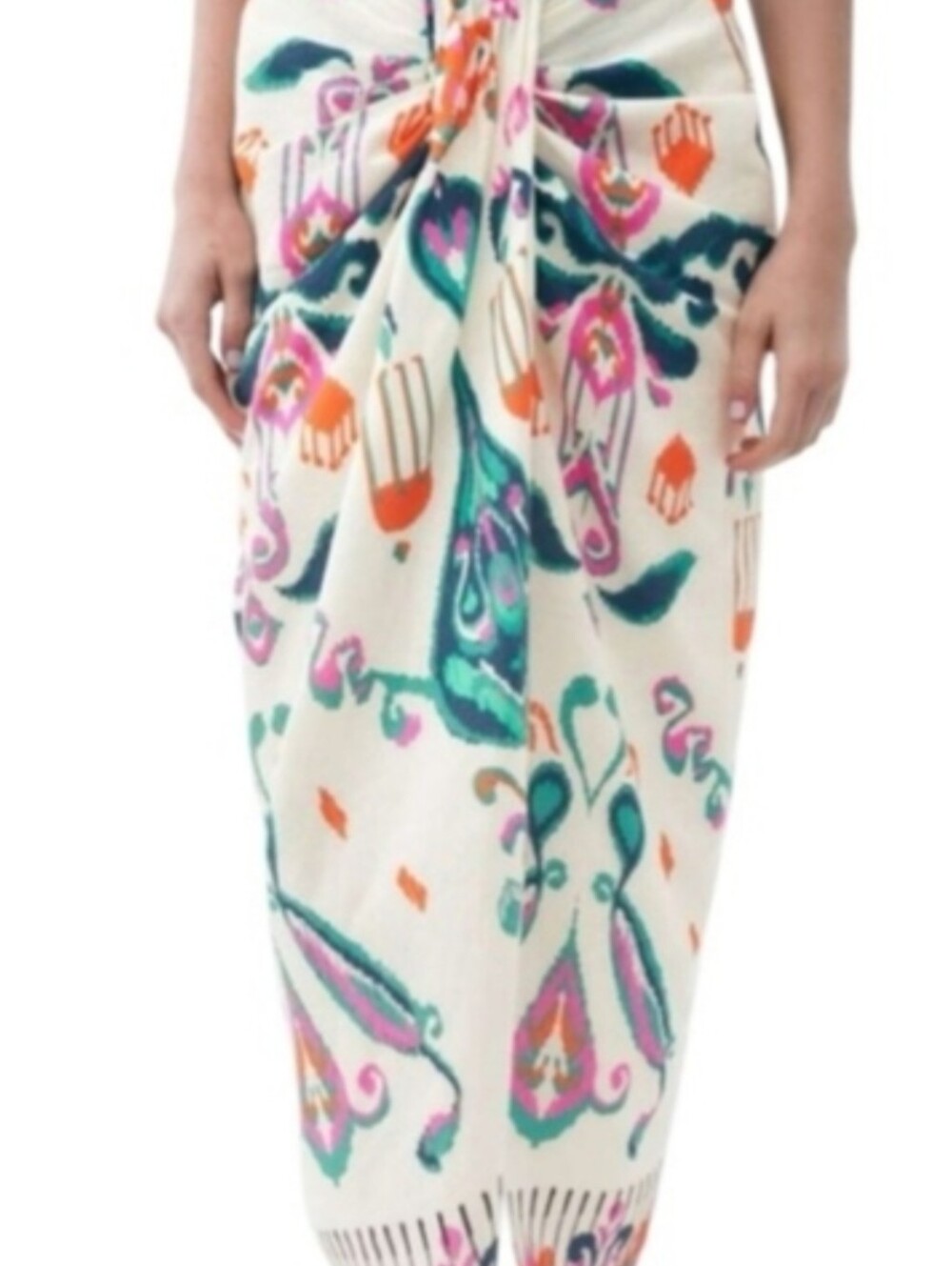 Zara White Swim Sarong with Teal, Orange and Pink Paisley Print